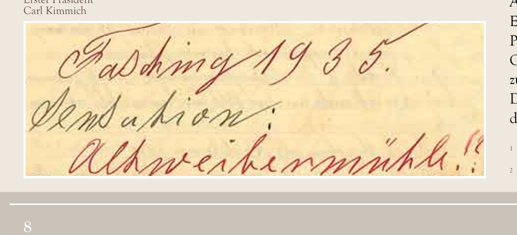 Handschriftlicher Protokolleintrag: Fasching 1935. Sensation: Altweibermühle!